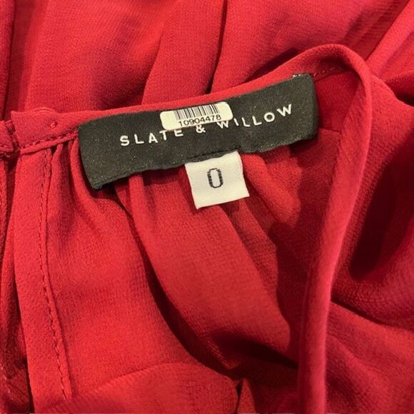 Slate & Willow Rose Illusion Dress Chiffon Lined Elastic Waist Red Womens Size 0 - Picture 9 of 14